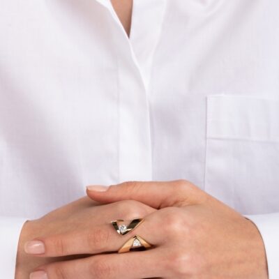 18 ayar Rose altın 2 adet kalp pırlanta taşlı yüzük