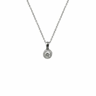 18 ayar beyaz altın 0.11 ct halo tek taş kolye
