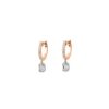 Rose Gold, Taşlı Baget Sallantılı Halka Küpe, Pembe Altın 14 Ayar