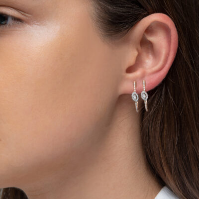 18 Ayar Rose Altın 0.12 ct Markiz Tek Taşlı Pırlantalı Küpe