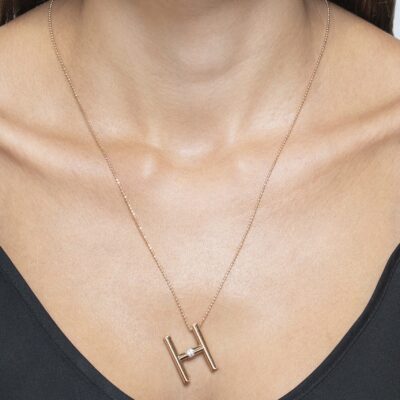 Büyük H Harfi Locket Kolye (Rose)