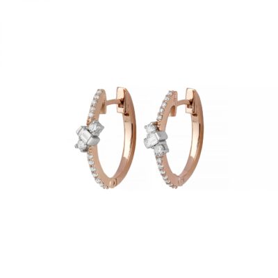 Rose Gold, Taşlı Slash Halka Küpe, Pembe Altın, 14 Ayar